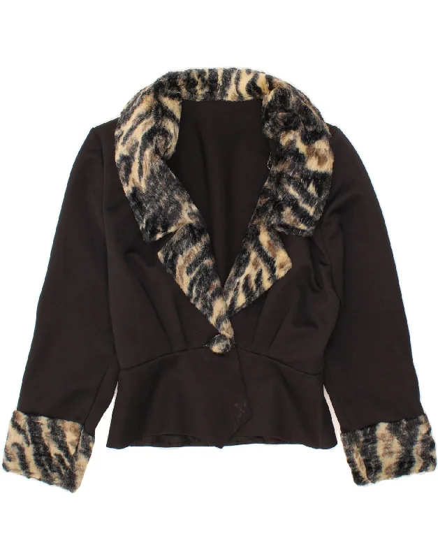 VINTAGE Womens 1 Button Blazer Jacket UK 18 XL Black Animal Print Ribbed Jacket Pleated Jacket Ruffled Jacket VINTAGE Womens 1 Button Blazer Jacket UK 18 XL Black Animal Print Ribbed Jacket Pleated Jacket Ruffled Jacket