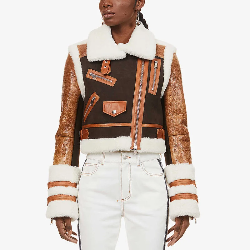 FZ Women's Stars Lead Deerskin Fur Stitching Short Jacket One-Shoulder Jacket Off-the-Shoulder Jacket Asymmetrical Jacket FZ Women's Stars Lead Deerskin Fur Stitching Short Jacket One-Shoulder Jacket Off-the-Shoulder Jacket Asymmetrical Jacket