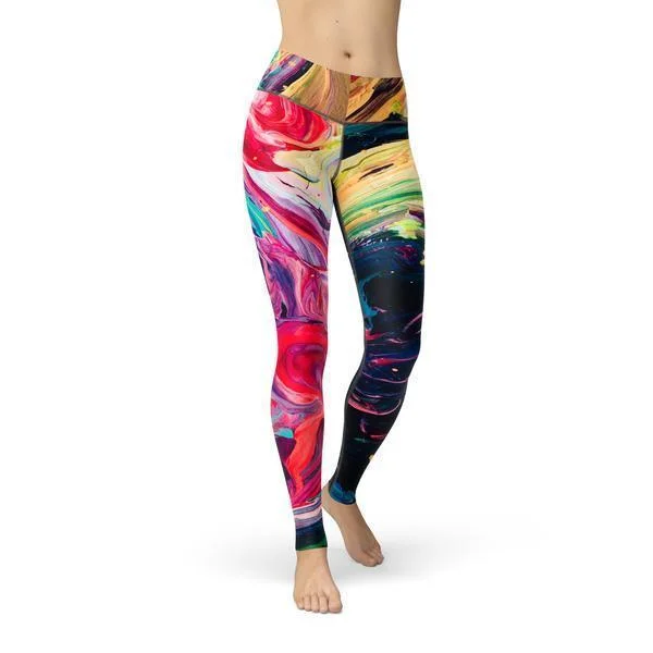 Beverly Paint Stroke Leggings Comfortable Ribbed Sports Leggings
