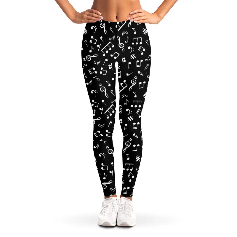 Black And White Music Note Pattern Print Women's Leggings Fashionable Moisture-Wicking Leggings Black And White Music Note Pattern Print Women's Leggings Fashionable Moisture-Wicking Leggings