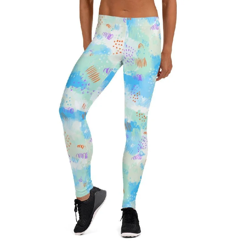 Blue Abstract Women's Mid-Rise Leggings Chic Velvet Soft Leggings