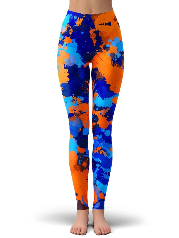 Blue and Orange Paint Splatter 2 Leggings Trendy Spandex Leggings