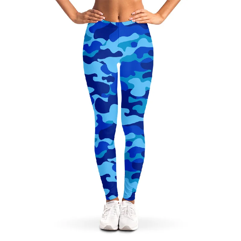 Blue Camouflage Print Women's Leggings