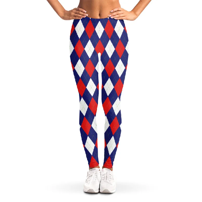 Blue Red And White Argyle Pattern Print Women's Leggings Fashionable Stretchy Fit Leggings Blue Red And White Argyle Pattern Print Women's Leggings Fashionable Stretchy Fit Leggings