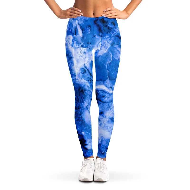 Blue Sapphire Marble Print Women's Leggings