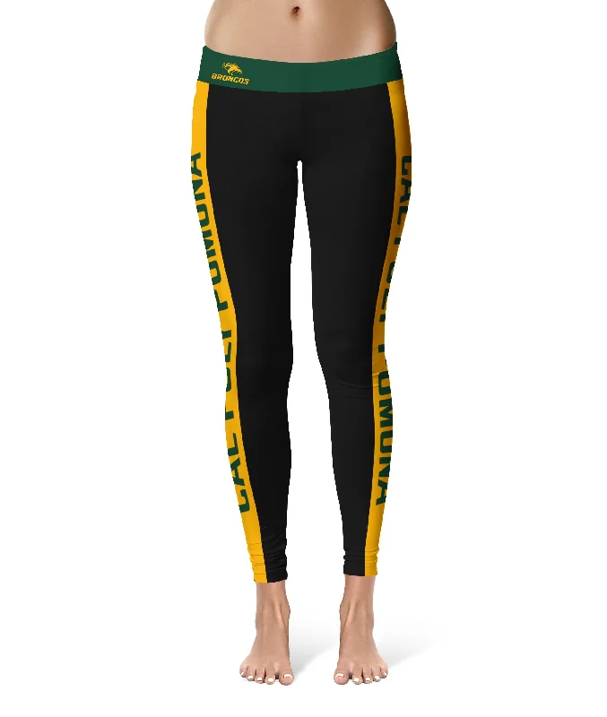 Cal Poly Pomona Broncos Game Day Gold Stripes Black Yoga Leggings for Women by Vive La Fete Trendy Mesh Leggings Cal Poly Pomona Broncos Game Day Gold Stripes Black Yoga Leggings for Women by Vive La Fete Trendy Mesh Leggings