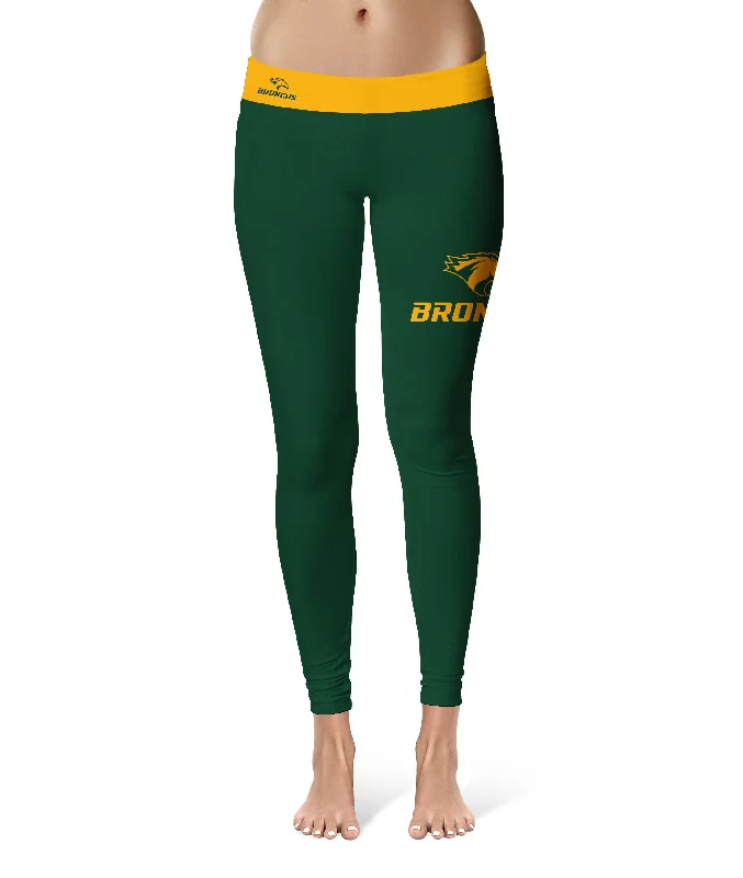 Cal Poly Pomona Broncos Game Day Logo on Thigh Green Yoga Leggings for Women by Vive La Fete Fashionable Lacy Detail Leggings