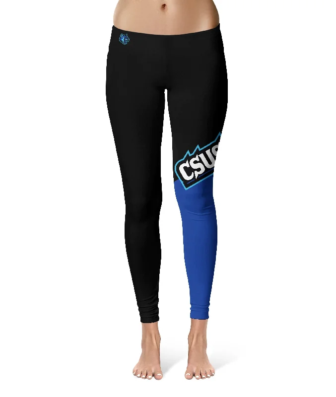 Cal State San Marcos Cougars Game Day Leg Color Block Black Blue Yoga Leggings for Women by Vive La Fete