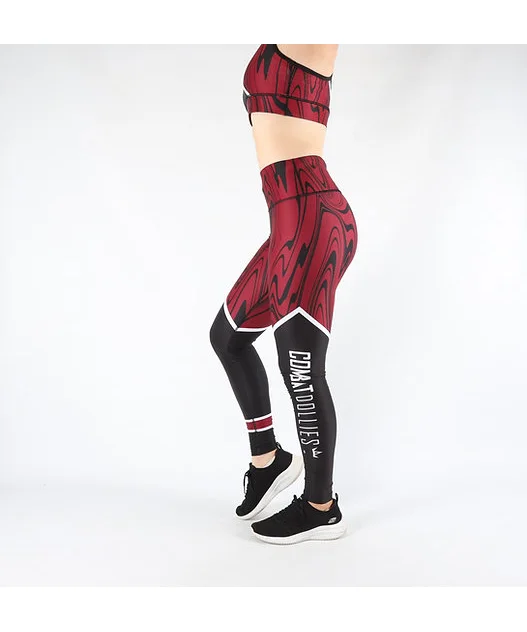 Combat Dollies Oil Spill Fitness Leggings Red Elegant Sheer Leggings