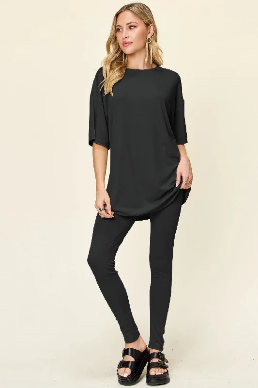 Double Take Full Size Round Neck Dropped Shoulder T-Shirt and Leggings Set Comfortable Workout Fitness Leggings Double Take Full Size Round Neck Dropped Shoulder T-Shirt and Leggings Set Comfortable Workout Fitness Leggings