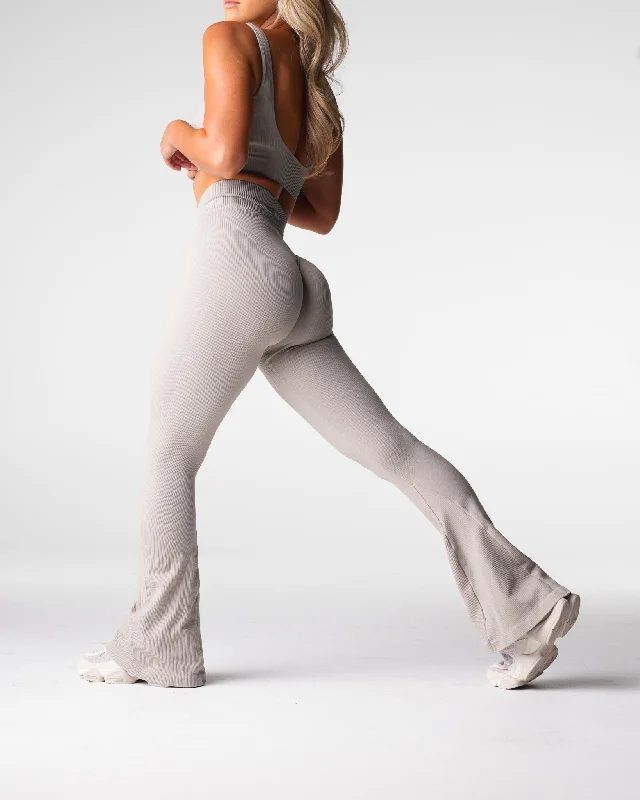 Driftwood Harmony Ribbed Seamless Flare Leggings Chic Floral Print Leggings