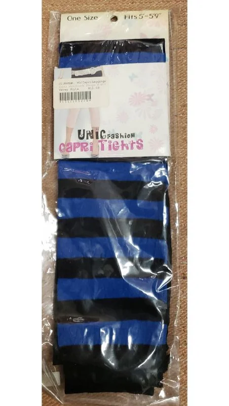 Elliana -- Women's Cotton Fashion Capri Leggings -- Royal Blue/Black Stripe Stylish Patterned Active Leggings Elliana -- Women's Cotton Fashion Capri Leggings -- Royal Blue/Black Stripe Stylish Patterned Active Leggings