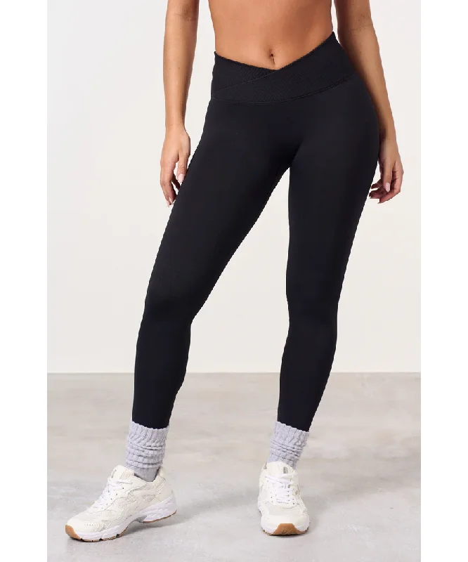 Famme Crossover Scrunch Leggings Black Elegant Embellished Leggings