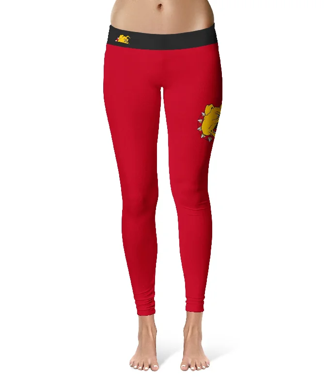 Ferris State Bulldogs Game Day Logo on Thigh Red Yoga Leggings for Women by Vive La Fete