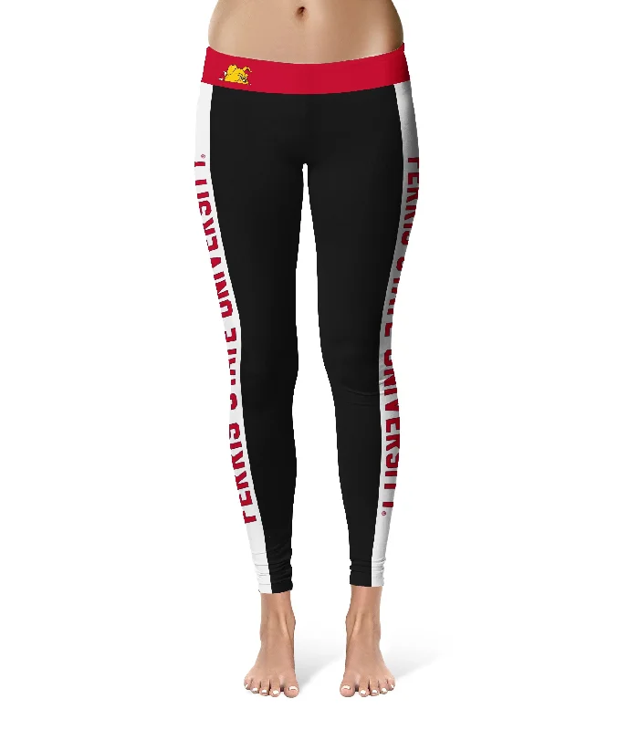 Ferris State Bulldogs Game Day White Stripes Black Yoga Leggings for Women by Vive La Fete