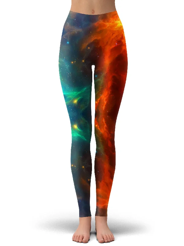 Fire and Ice Galaxy Leggings Trendy Side-Pocket Leggings
