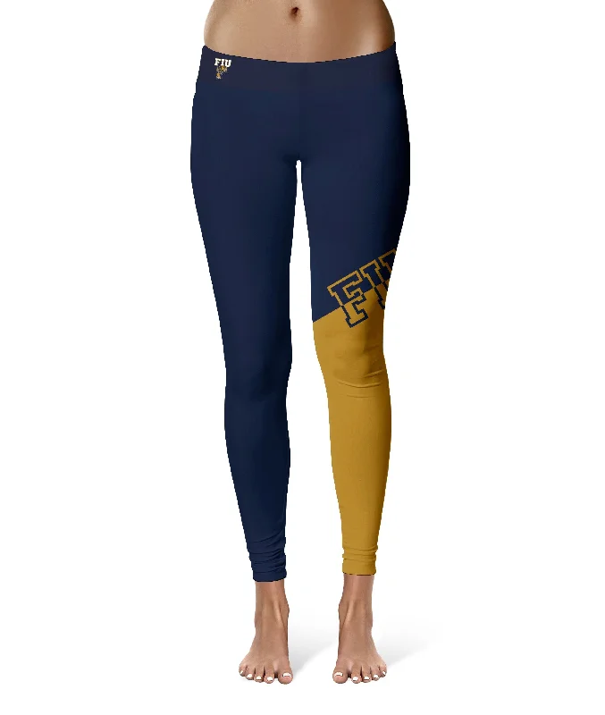FIU Panthers Game Day Leg Color Block Navy Gold Yoga Leggings for Women by Vive La Fete Stylish Stretch Pants Leggings FIU Panthers Game Day Leg Color Block Navy Gold Yoga Leggings for Women by Vive La Fete Stylish Stretch Pants Leggings