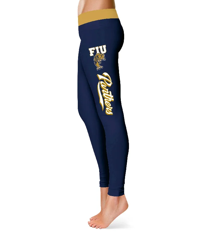 FIU Panthers Gold Waist Blue Leggings for Women by Vive La Fete Comfortable Cold Weather Leggings FIU Panthers Gold Waist Blue Leggings for Women by Vive La Fete Comfortable Cold Weather Leggings