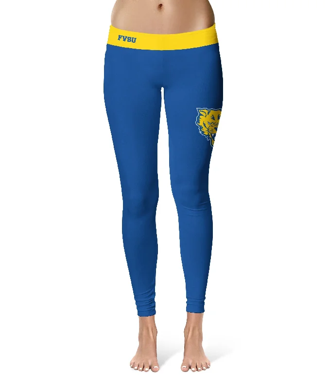 Fort Valley State Wildcats FVSU Game Day Logo on Thigh Blue Yoga Leggings for Women by Vive La Fete