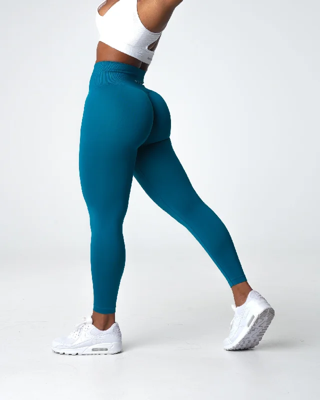 French Blue Solid Seamless Leggings Cozy Reflective Detail Leggings