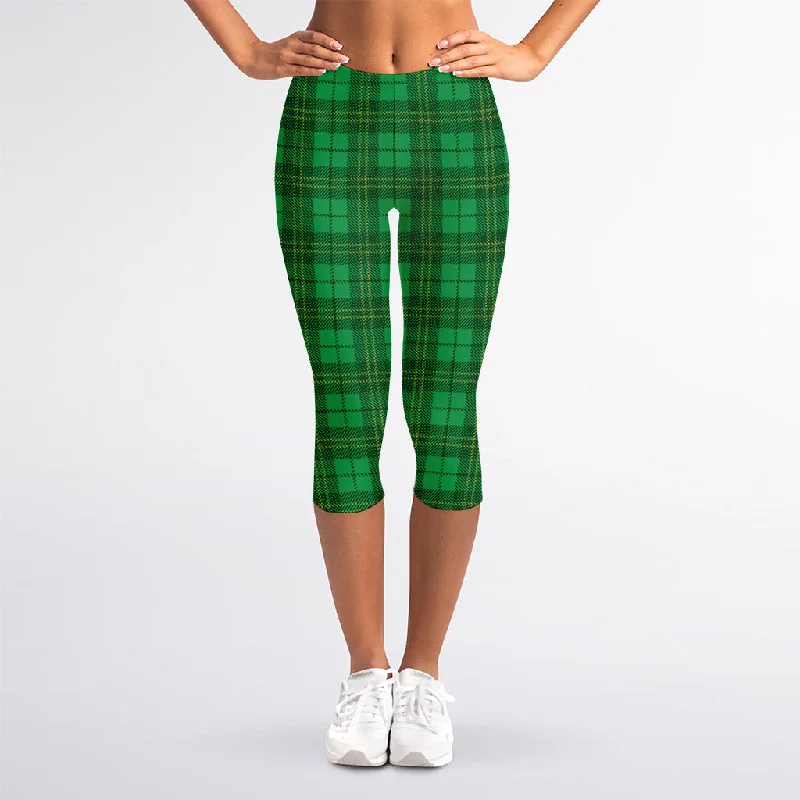 Green Tartan St. Patrick's Day Print Women's Capri Leggings