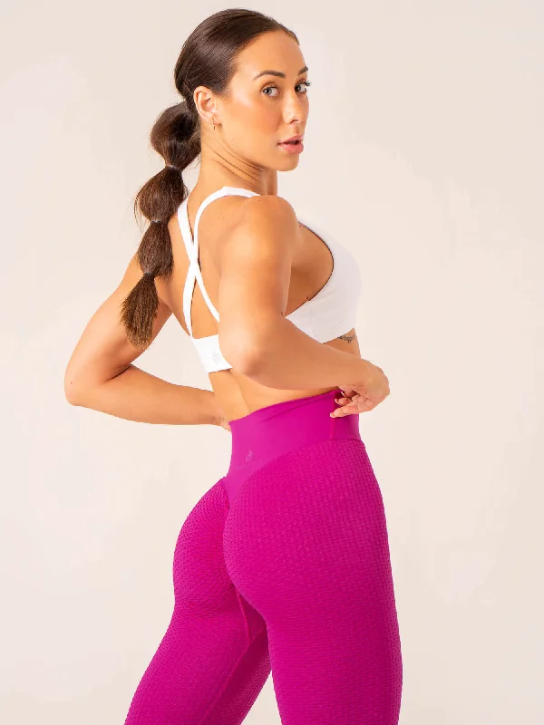 Honeycomb Scrunch Seamless Leggings - Fuchsia Trendy Colorblock Print Leggings