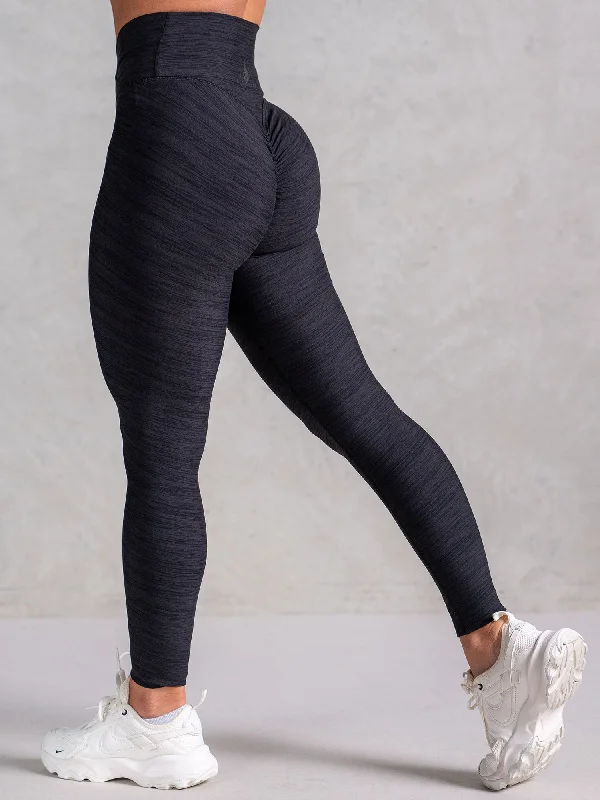 Icon Cross Over Scrunch Leggings - Black Marl Trendy Black Mesh Leggings