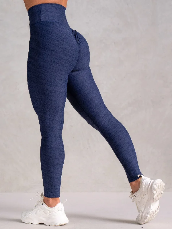 Icon Cross Over Scrunch Leggings - Navy Marl Elegant Animal Print Leggings