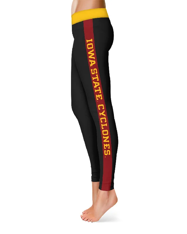 Iowa State Cyclones ISU Game Day Maroon Stripes Black Yoga Leggings for Women by Vive La Fete Trendy Sporty Compression Leggings Iowa State Cyclones ISU Game Day Maroon Stripes Black Yoga Leggings for Women by Vive La Fete Trendy Sporty Compression Leggings