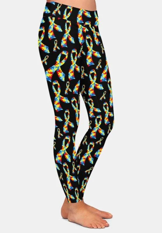 Ladies Beautiful Autism Ribbon Design Leggings