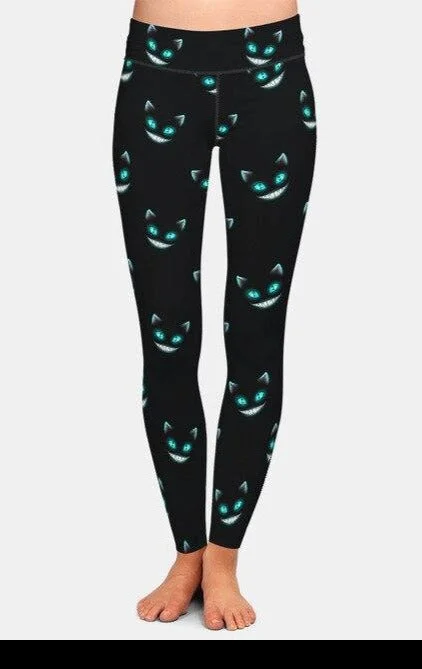 Ladies Brushed Alice Cat Printed Leggings