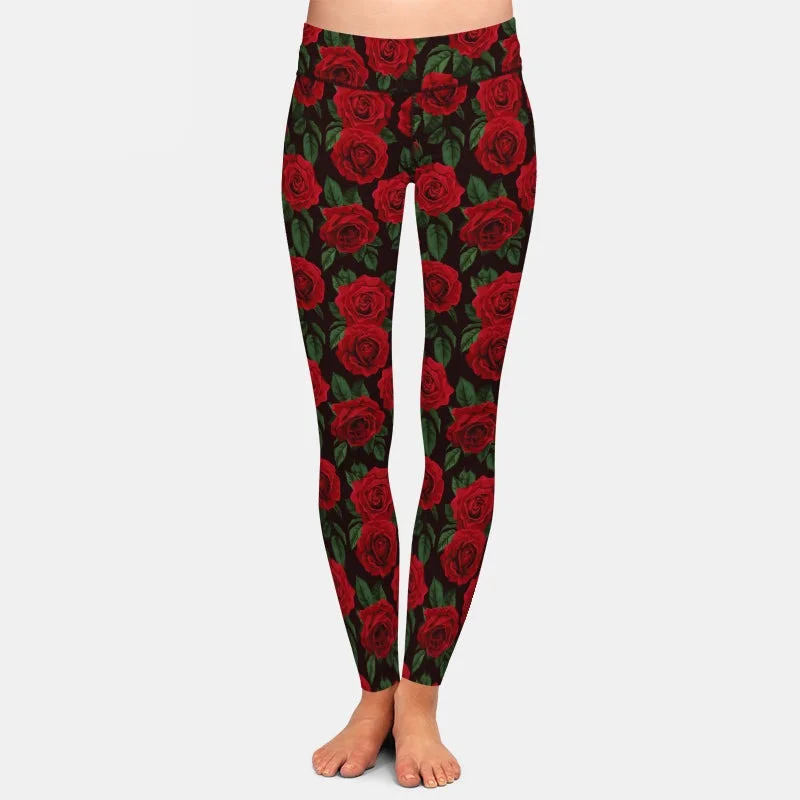 Ladies Gorgeous Red Rose Printed Leggings