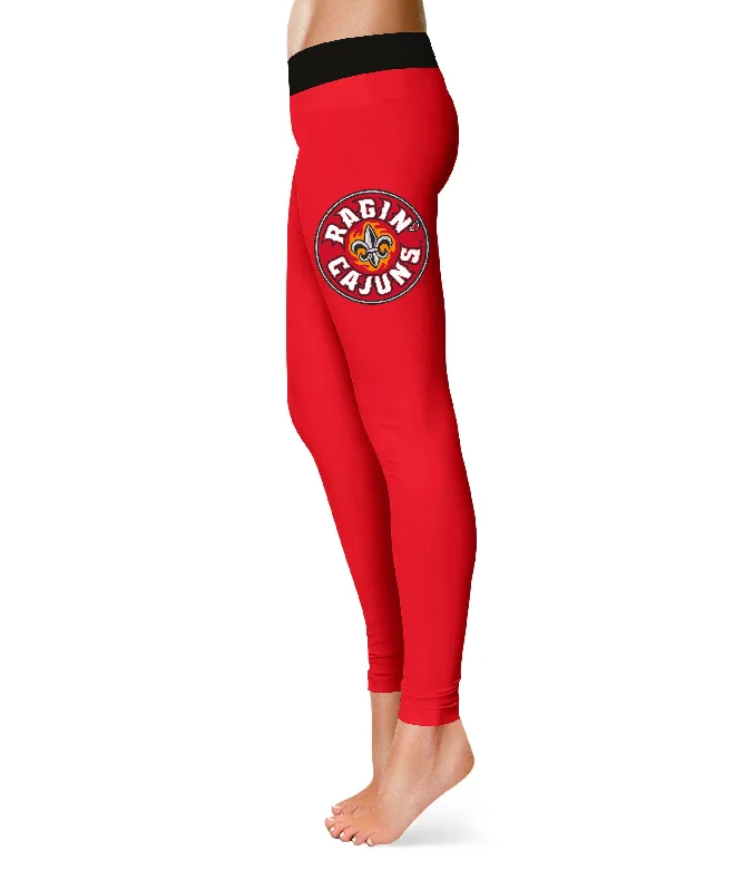 Louisiana At Lafayette Raginå« Cajuns Black Waist Red Leggings for Women by Vive La Fete Stylish Colorful Activewear Leggings Louisiana At Lafayette Raginå« Cajuns Black Waist Red Leggings for Women by Vive La Fete Stylish Colorful Activewear Leggings