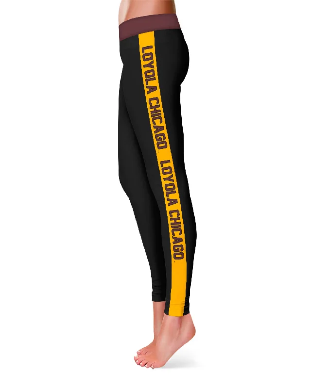 Loyola University Ramblers Gold Stripe Black Leggings for Women by Vive La Fete Elegant Satin Finish Leggings Loyola University Ramblers Gold Stripe Black Leggings for Women by Vive La Fete Elegant Satin Finish Leggings