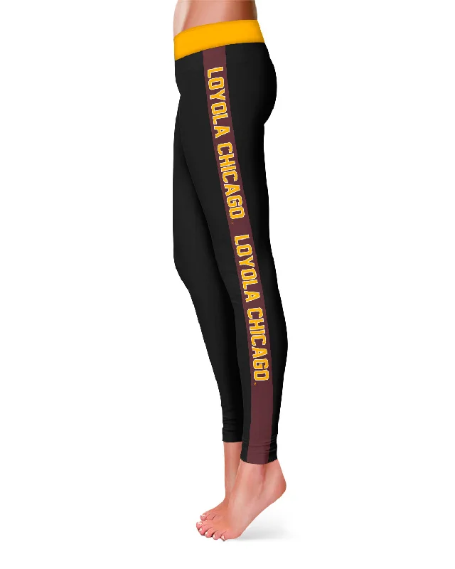 Loyola University Ramblers Maroon Stripe Black Leggings for Women by Vive La Fete Trendy Side-Pocket Leggings Loyola University Ramblers Maroon Stripe Black Leggings for Women by Vive La Fete Trendy Side-Pocket Leggings