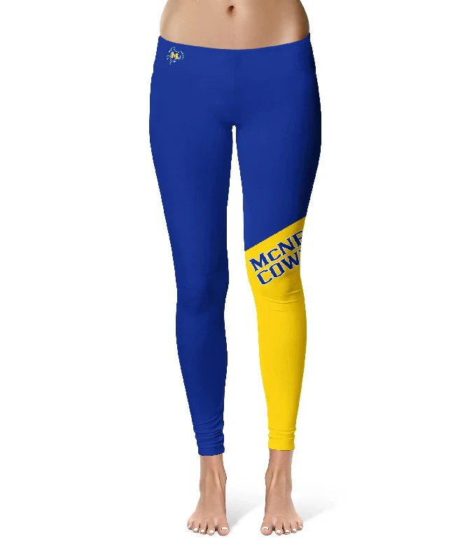 McNeese State University Cowboys Game Day Leg Color Block Blue Gold Yoga Leggings for Women by Vive La Fete