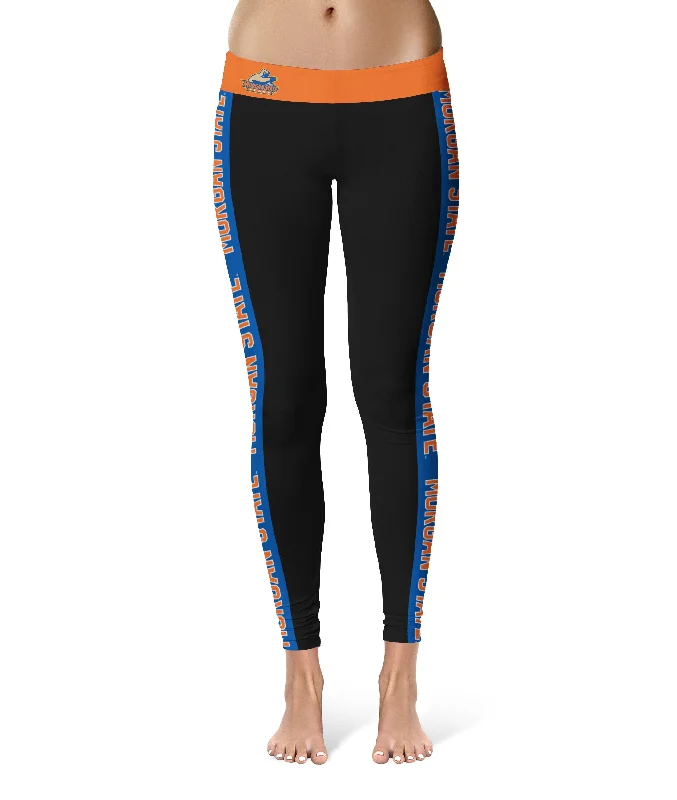 Morgan State Bears Game Day Blue Stripes Black Yoga Leggings for Women by Vive La Fete Trendy Sweat-Wicking Workout Leggings Morgan State Bears Game Day Blue Stripes Black Yoga Leggings for Women by Vive La Fete Trendy Sweat-Wicking Workout Leggings