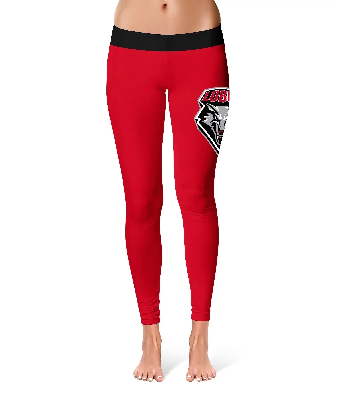 New Mexico Lobos UNM Game Day Logo on Thigh Red Yoga Leggings for Women by Vive La Fete