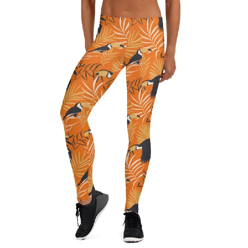 Orange Tropical Toucan Women's Mid-Rise Leggings Trendy Seamless Fit Leggings