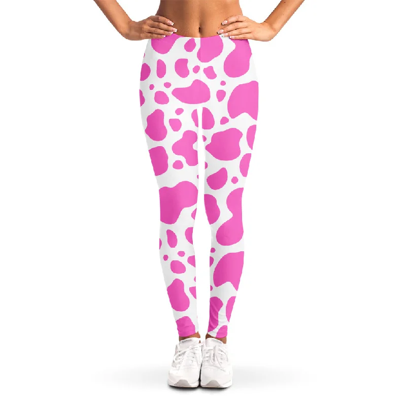 Pink And White Cow Print Women's Leggings