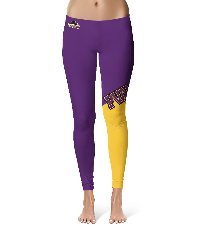 Prairie View A&M Panthers PVAMU Game Day Leg Color Block Purple Gold Yoga Leggings for Women by Vive La Fete Comfortable Sports Performance Tights Prairie View A&M Panthers PVAMU Game Day Leg Color Block Purple Gold Yoga Leggings for Women by Vive La Fete Comfortable Sports Performance Tights