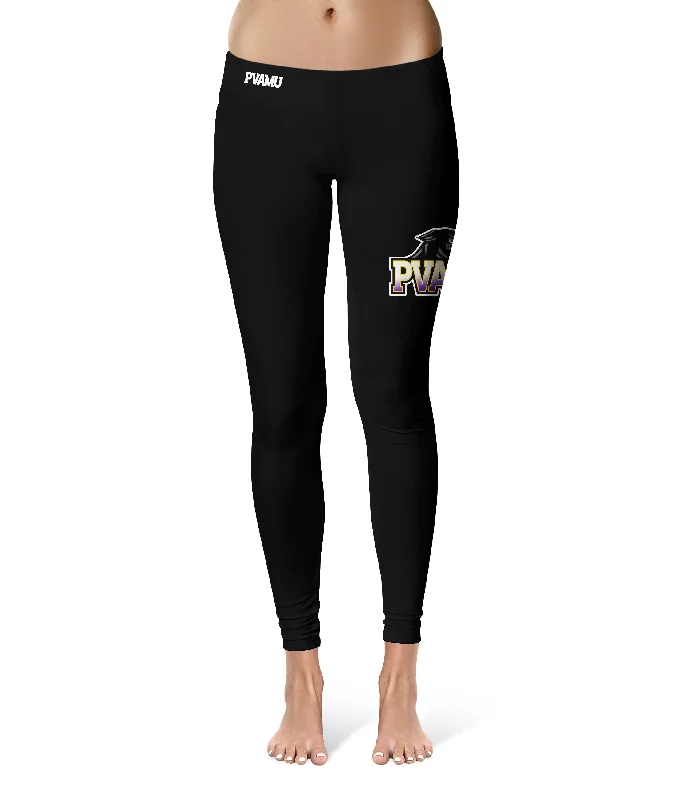 Prairie View A&M Panthers PVAMU Large Logo on Thigh Black Yoga Leggings for Women by Vive La Fete Trendy Flared Leggings Prairie View A&M Panthers PVAMU Large Logo on Thigh Black Yoga Leggings for Women by Vive La Fete Trendy Flared Leggings