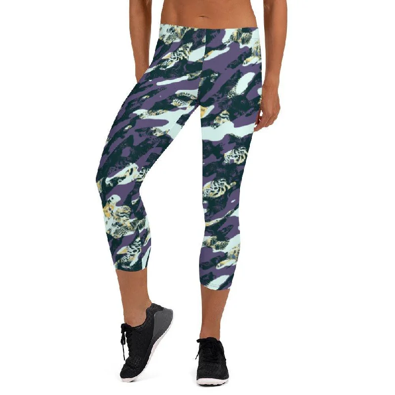Purple Camouflage Women's Capri Leggings Cozy Lounge Pants Leggings