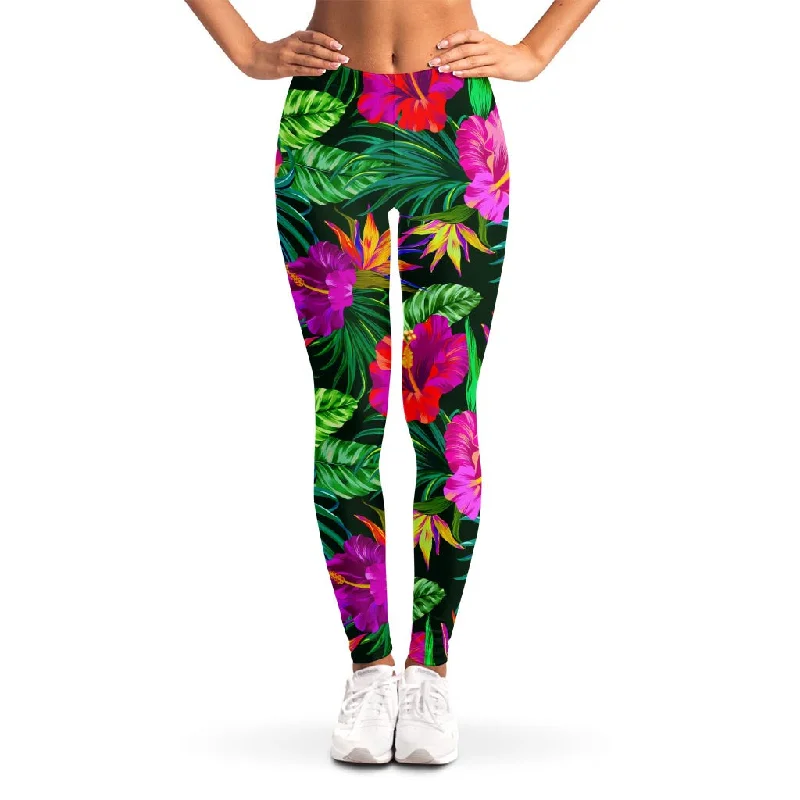 Purple Tropical Pattern Print Women's Leggings