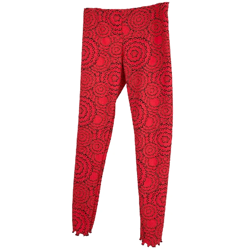 Rococco Red Doily Jacquard Knit Textured Legging Fashionable Printed Legging Pants