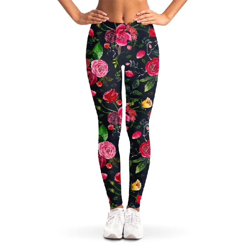 Roses Floral Flower Pattern Print Women's Leggings