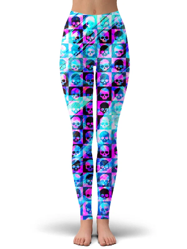 Skull Fam Blue Leggings Comfortable Fleece-Lined Leggings