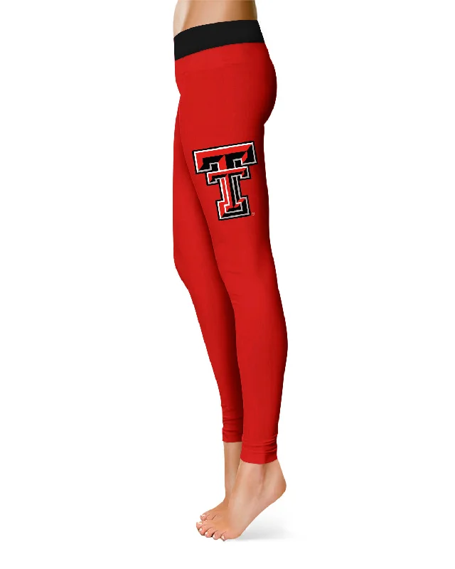 Texas Tech Red Raiders Game Day Logo on Thigh Red Yoga Leggings for Women by Vive La Fete