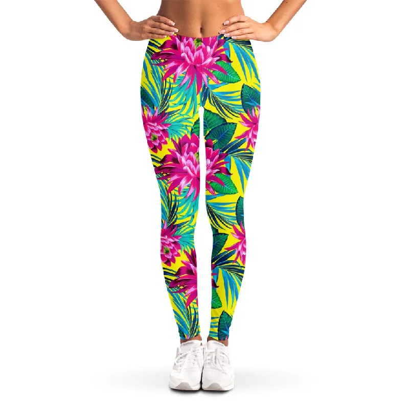 Tropical Lotus Pattern Print Women's Leggings