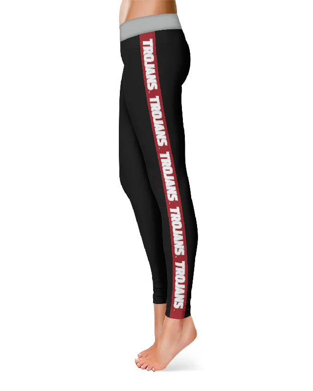 Troy Trojans Red Stripes Black Leggings for Women by Vive La Fete Trendy Faux Suede Leggings Troy Trojans Red Stripes Black Leggings for Women by Vive La Fete Trendy Faux Suede Leggings
